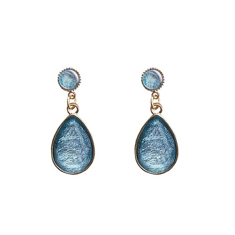 Retro Girl Resin Sea Blue Drop Earrings-Jewearrings