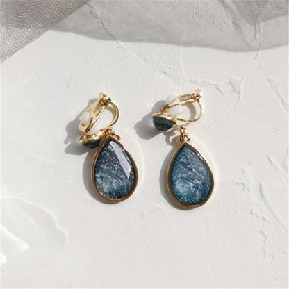 Retro Girl Resin Sea Blue Drop Earrings-Jewearrings