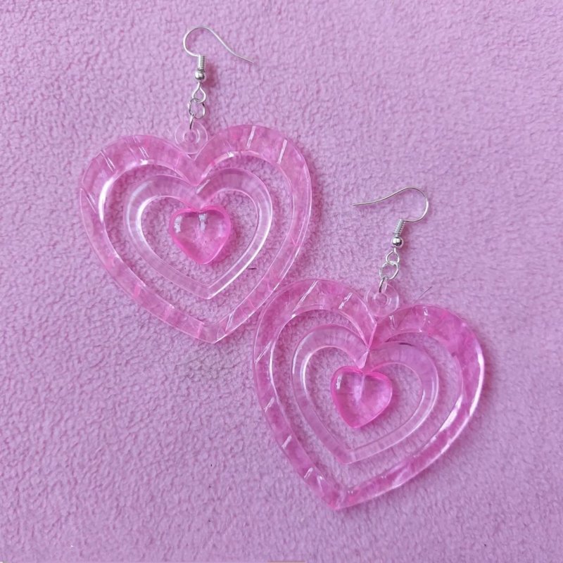 Retro Love Acrylic Girl Heart Earrings Cute-Jewearrings