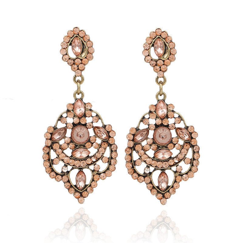 Retro Personality Diamond Drop-shaped Hollow Crystal Earrings-Jewearrings