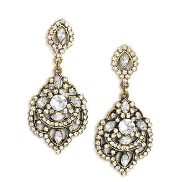 Retro Personality Diamond Drop-shaped Hollow Crystal Earrings-Jewearrings