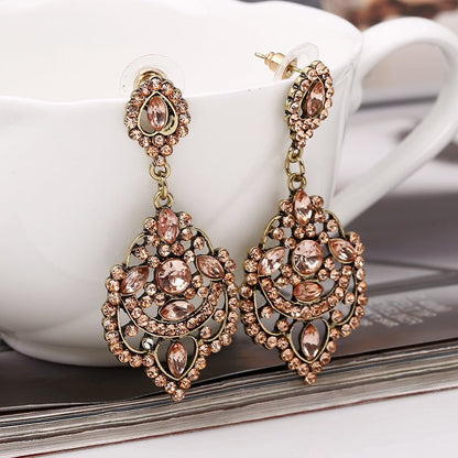 Retro Personality Diamond Drop-shaped Hollow Crystal Earrings-Jewearrings