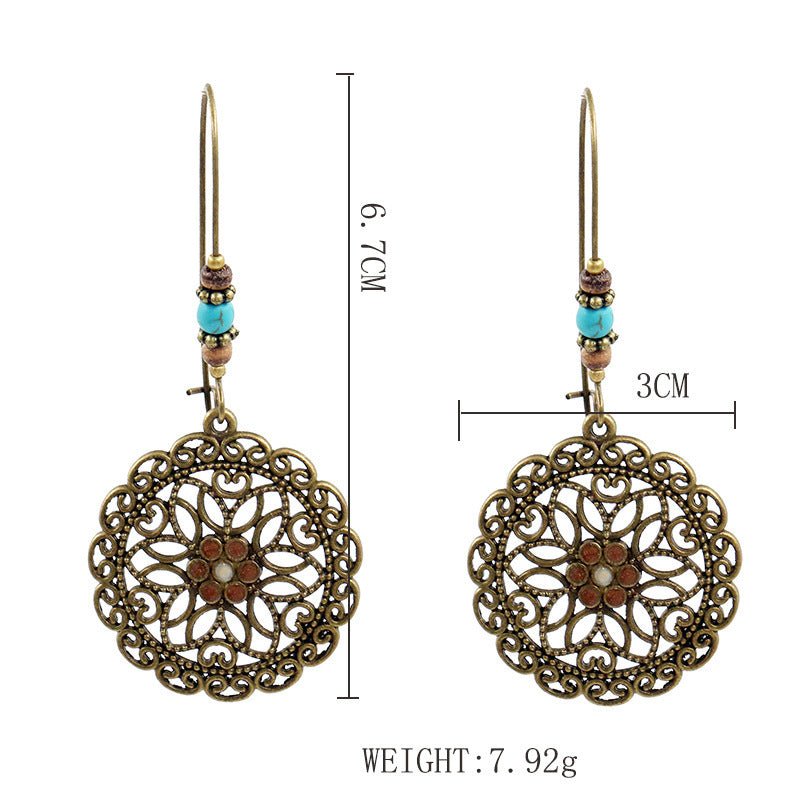 Retro Round Hollow Flower Big Earrings European And American Fashion Jewelry-Jewearrings