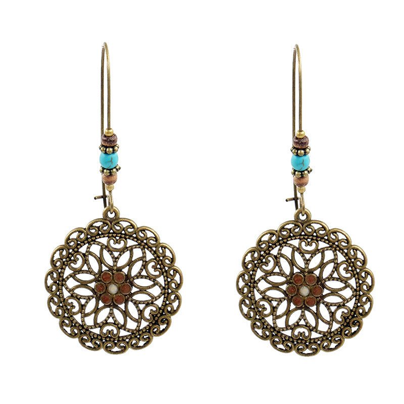 Retro Round Hollow Flower Big Earrings European And American Fashion Jewelry-Jewearrings