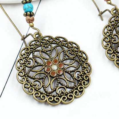 Retro Round Hollow Flower Big Earrings European And American Fashion Jewelry-Jewearrings