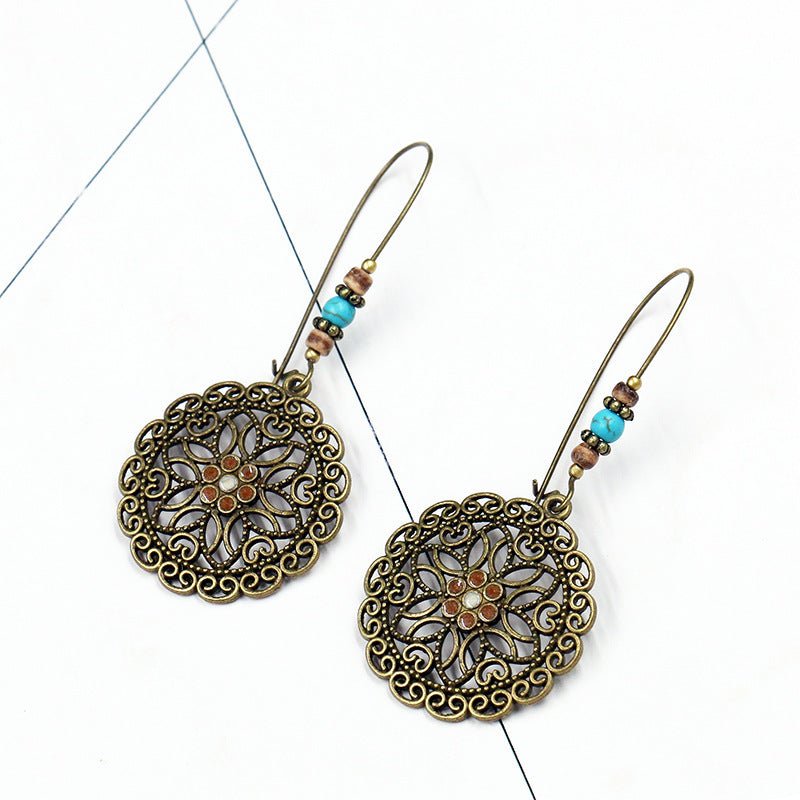 Retro Round Hollow Flower Big Earrings European And American Fashion Jewelry-Jewearrings