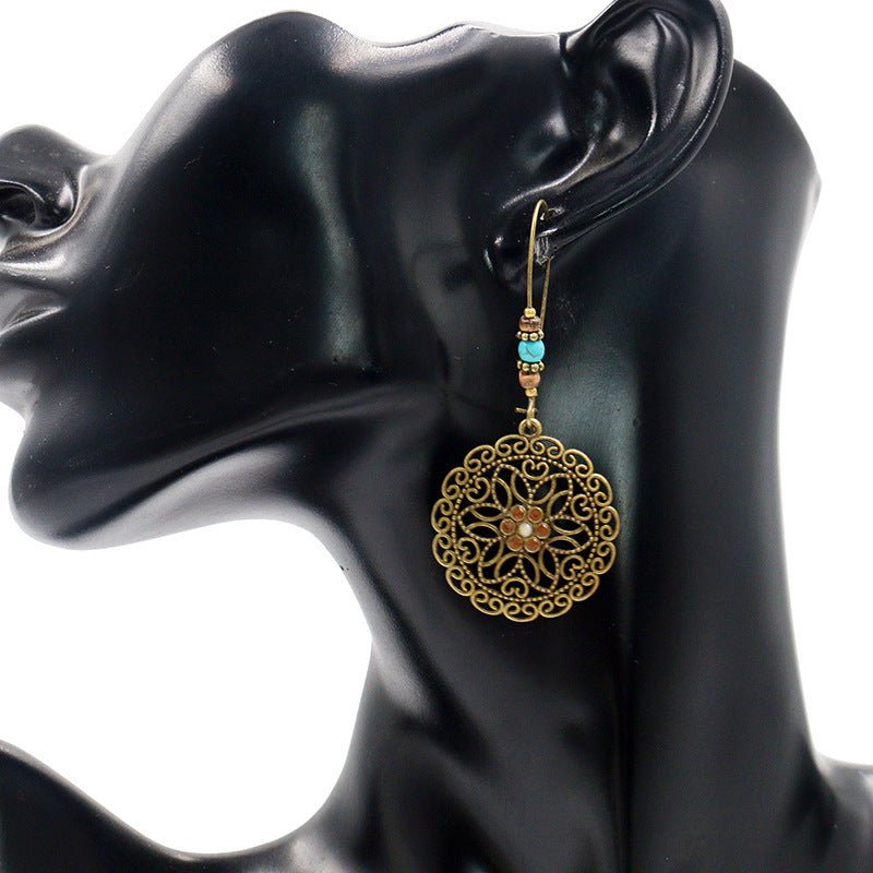 Retro Round Hollow Flower Big Earrings European And American Fashion Jewelry-Jewearrings