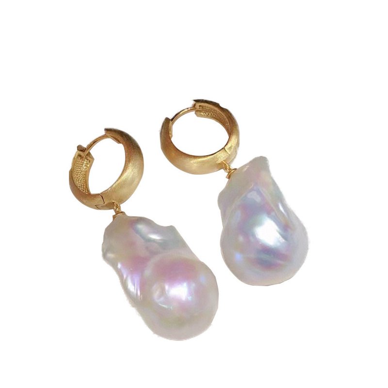 Retro Simple Large Baroque Pearl Earrings-Jewearrings