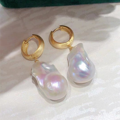 Retro Simple Large Baroque Pearl Earrings-Jewearrings