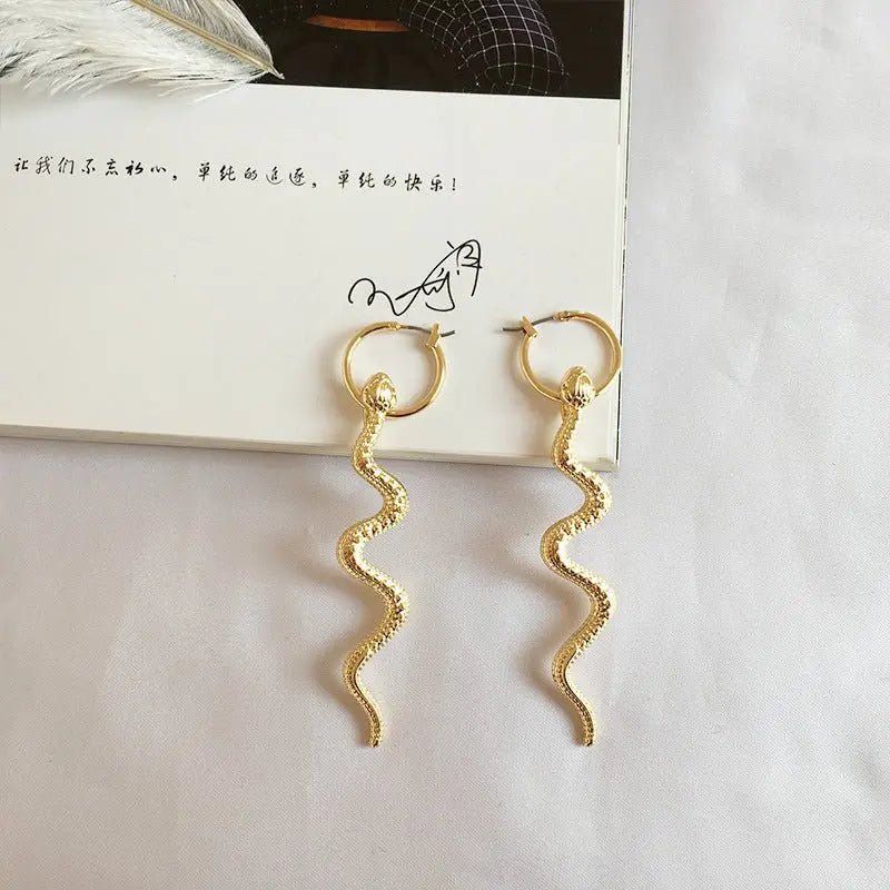 Retro Snake-Shaped Earrings - Exaggerated Design-Jewearrings