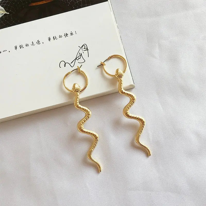 Retro Snake-Shaped Earrings - Exaggerated Design-Jewearrings