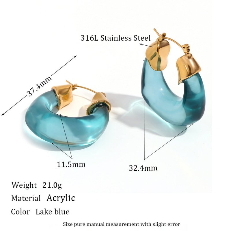 Retro Stainless Steel Exaggerated Acrylic Green U-shaped Earrings-Jewearrings