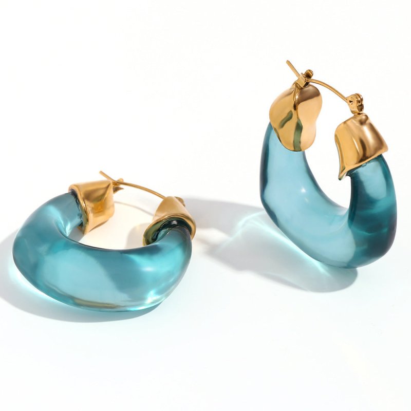 Retro Stainless Steel Exaggerated Acrylic Green U-shaped Earrings-Jewearrings