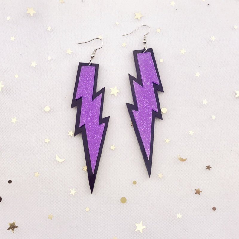 Retro Star Nightclub Multilayer Acrylic Lightning Earrings-Jewearrings