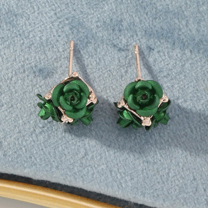 Retro Temperament Stereo Rose Stud Earrings Cute Multicolor Flower Earrings-Jewearrings