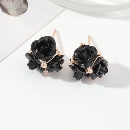 Retro Temperament Stereo Rose Stud Earrings Cute Multicolor Flower Earrings-Jewearrings