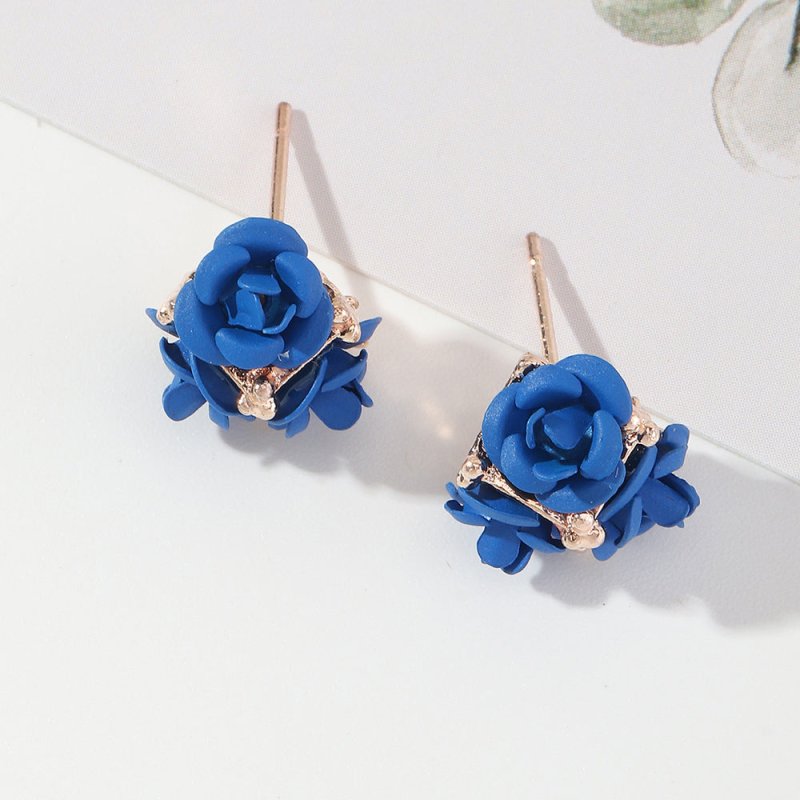 Retro Temperament Stereo Rose Stud Earrings Cute Multicolor Flower Earrings-Jewearrings