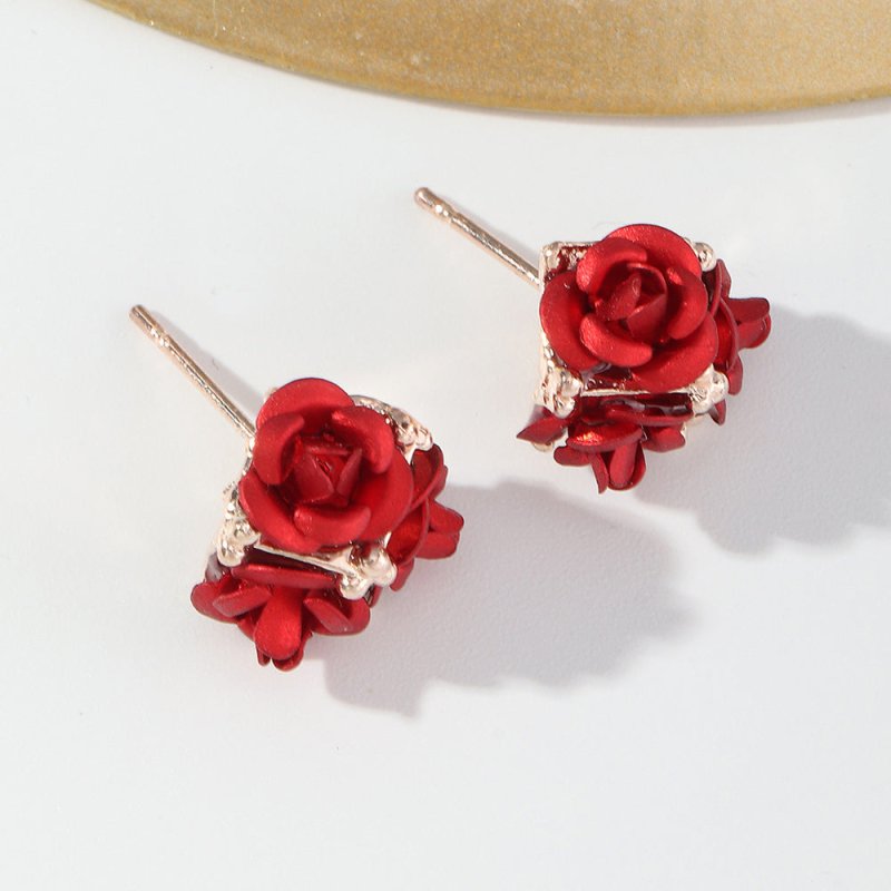 Retro Temperament Stereo Rose Stud Earrings Cute Multicolor Flower Earrings-Jewearrings