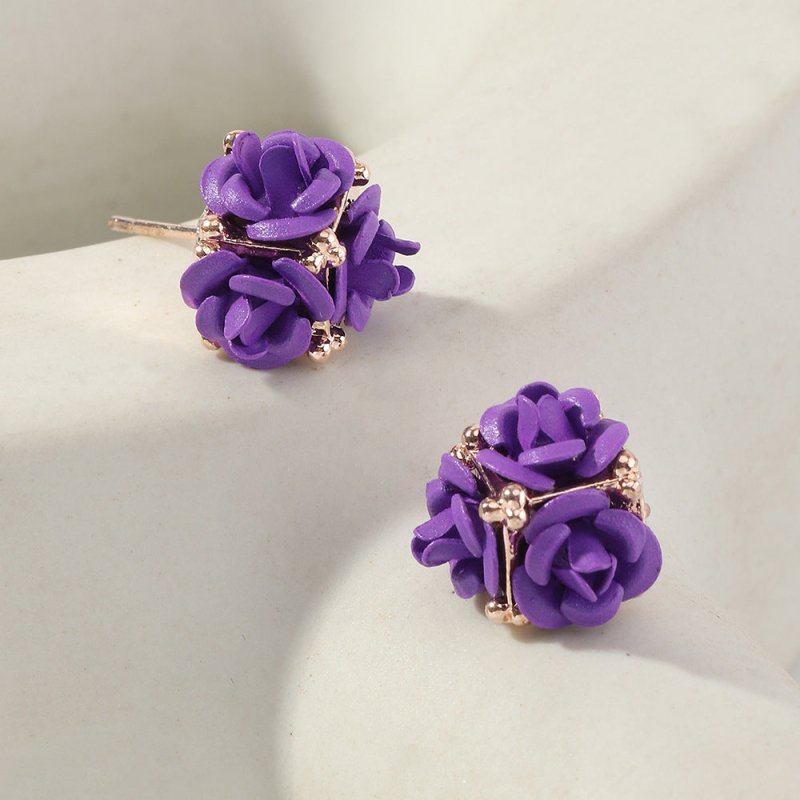 Retro Temperament Stereo Rose Stud Earrings Cute Multicolor Flower Earrings-Jewearrings