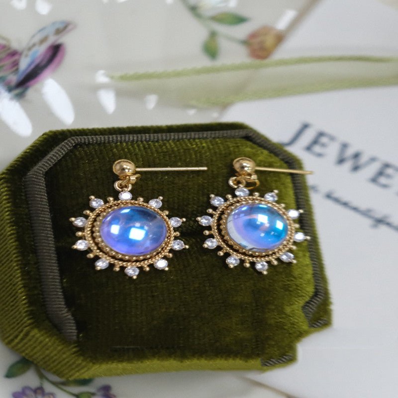 Retro White Phantom Blue Dimming Cat Eye Earrings-Jewearrings