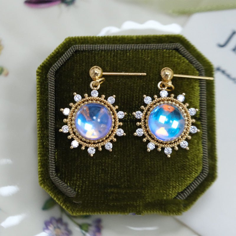 Retro White Phantom Blue Dimming Cat Eye Earrings-Jewearrings