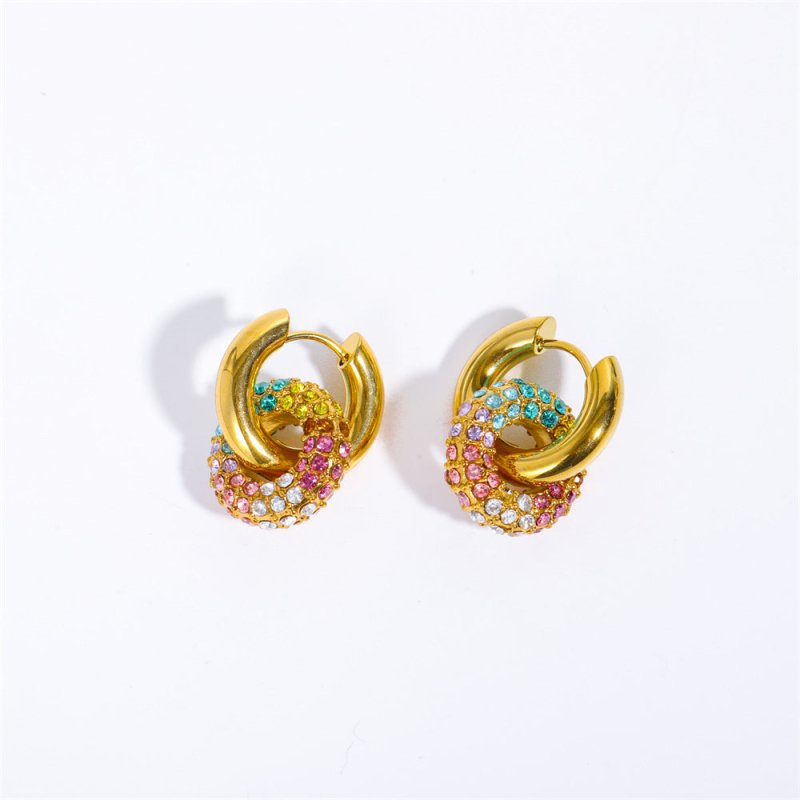 Rhinestone Earrings Ear Clip Stainless Steel Colorful Full Diamond-Jewearrings