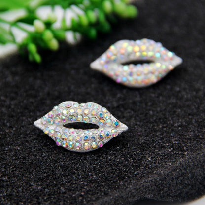 Rhinestone Pearl Personality Exaggerated Lip Big Stud Earrings-Jewearrings