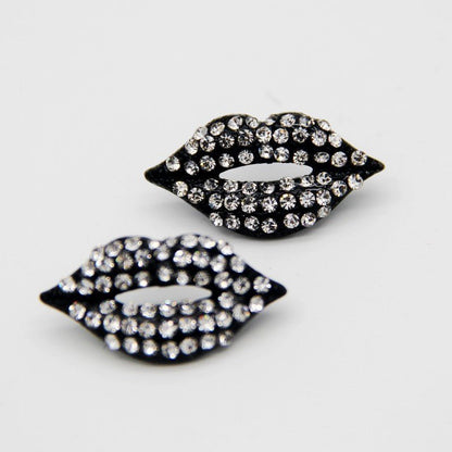 Rhinestone Pearl Personality Exaggerated Lip Big Stud Earrings-Jewearrings