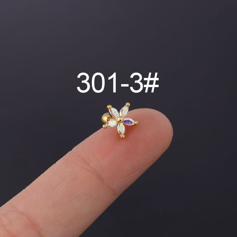 Rod Piercing Screw Ball Flower Stud Earrings-Jewearrings