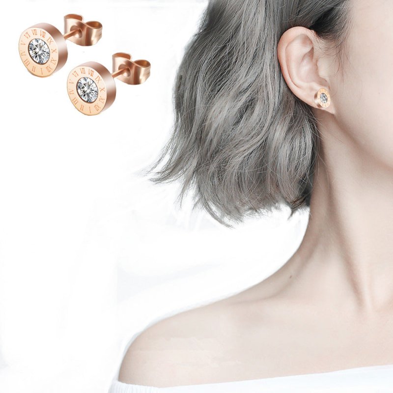 Roman Numerals and Diamond Stud Earrings-Jewearrings