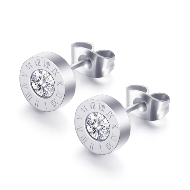 Roman Numerals and Diamond Stud Earrings-Jewearrings