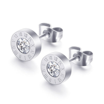 Roman Numerals and Diamond Stud Earrings-Jewearrings