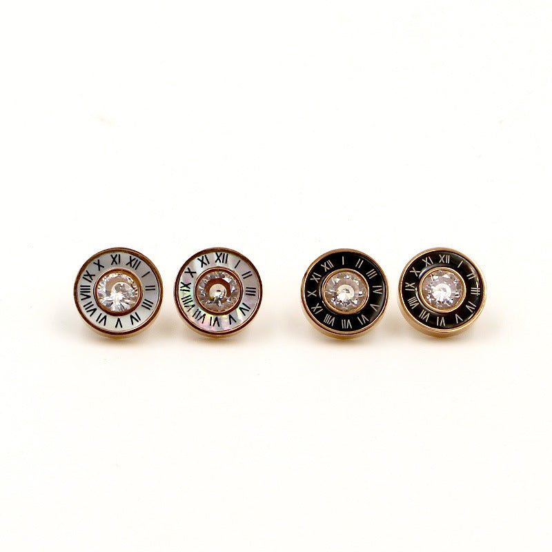 Roman Numerals Single Diamond Stud Earrings-Jewearrings