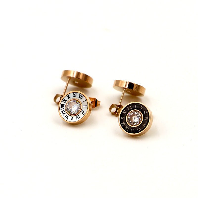 Roman Numerals Single Diamond Stud Earrings-Jewearrings