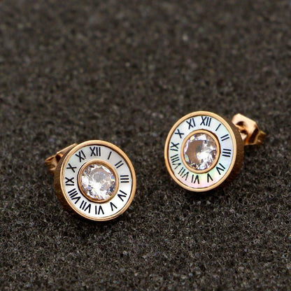 Roman Numerals Single Diamond Stud Earrings-Jewearrings