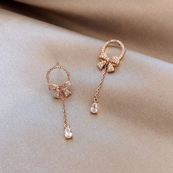 Rose Gold Bow Earrings Elegant High Sense-Jewearrings