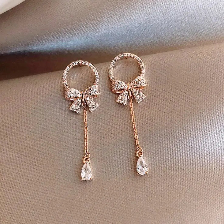 Rose Gold Bow Earrings Elegant High Sense-Jewearrings