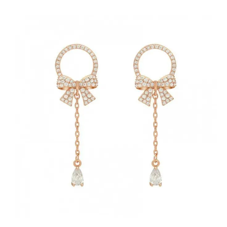 Rose Gold Bow Earrings Elegant High Sense-Jewearrings