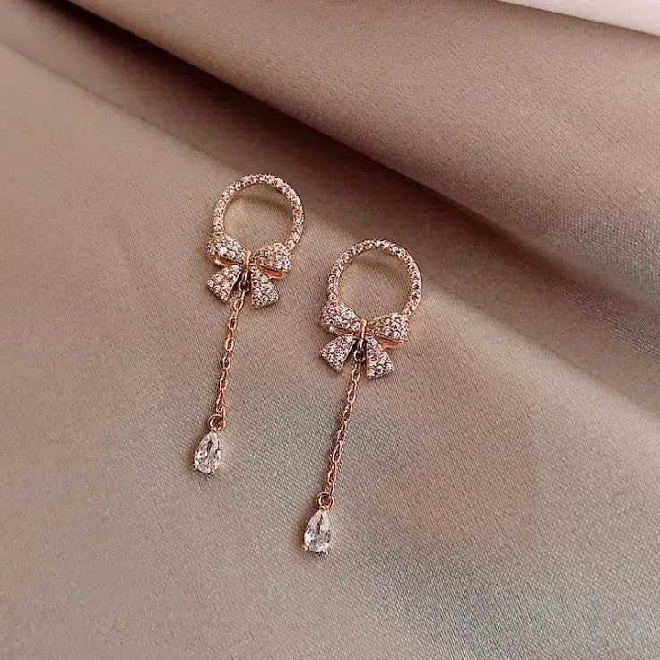 Rose Gold Bow Earrings Elegant High Sense-Jewearrings