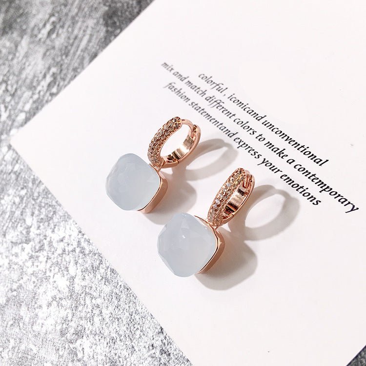 Rose Gold Diamond Earrings Retro Geometric Gemstone Style Crystal-Jewearrings