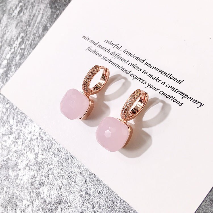 Rose Gold Diamond Earrings Retro Geometric Gemstone Style Crystal-Jewearrings