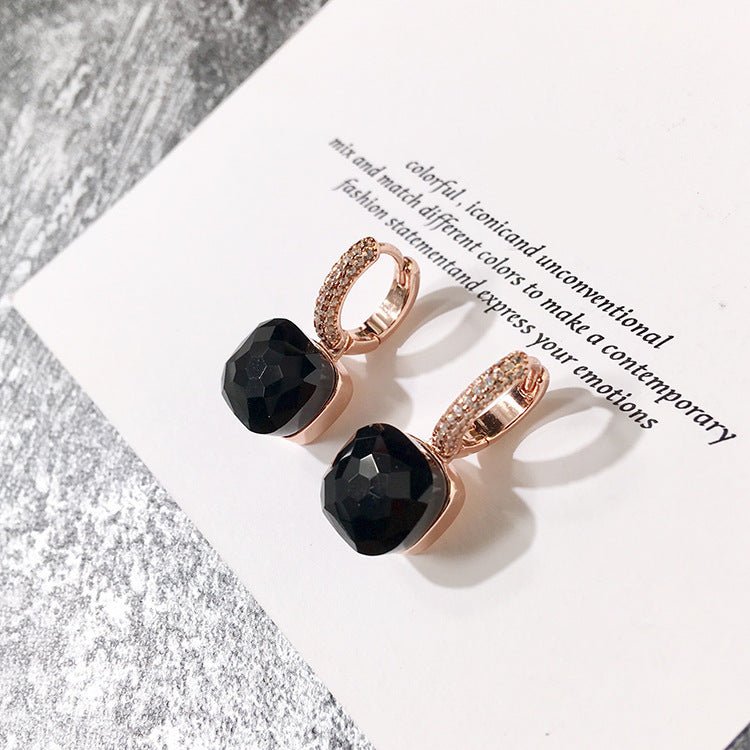 Rose Gold Diamond Earrings Retro Geometric Gemstone Style Crystal-Jewearrings