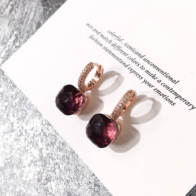 Rose Gold Diamond Earrings Retro Geometric Gemstone Style Crystal-Jewearrings