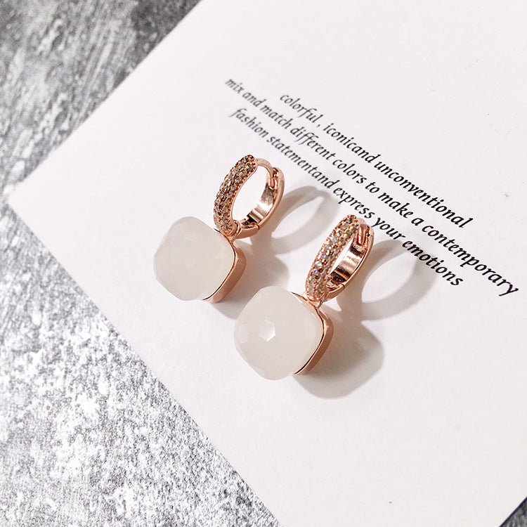 Rose Gold Diamond Earrings Retro Geometric Gemstone Style Crystal-Jewearrings