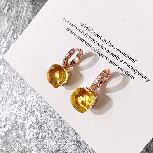 Rose Gold Diamond Earrings Retro Geometric Gemstone Style Crystal-Jewearrings