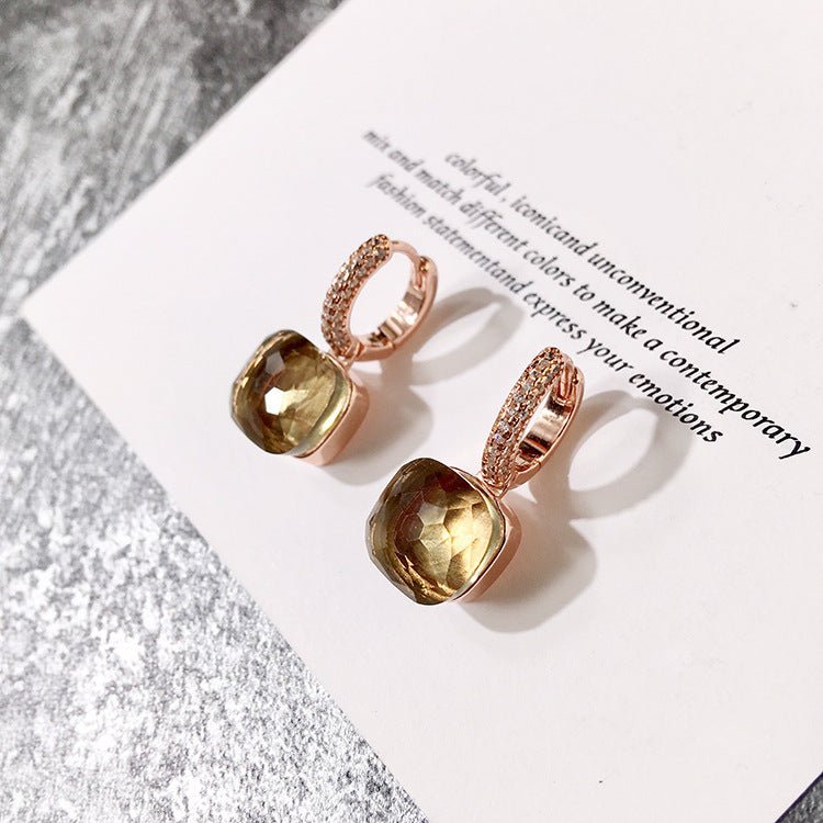 Rose Gold Diamond Earrings Retro Geometric Gemstone Style Crystal-Jewearrings