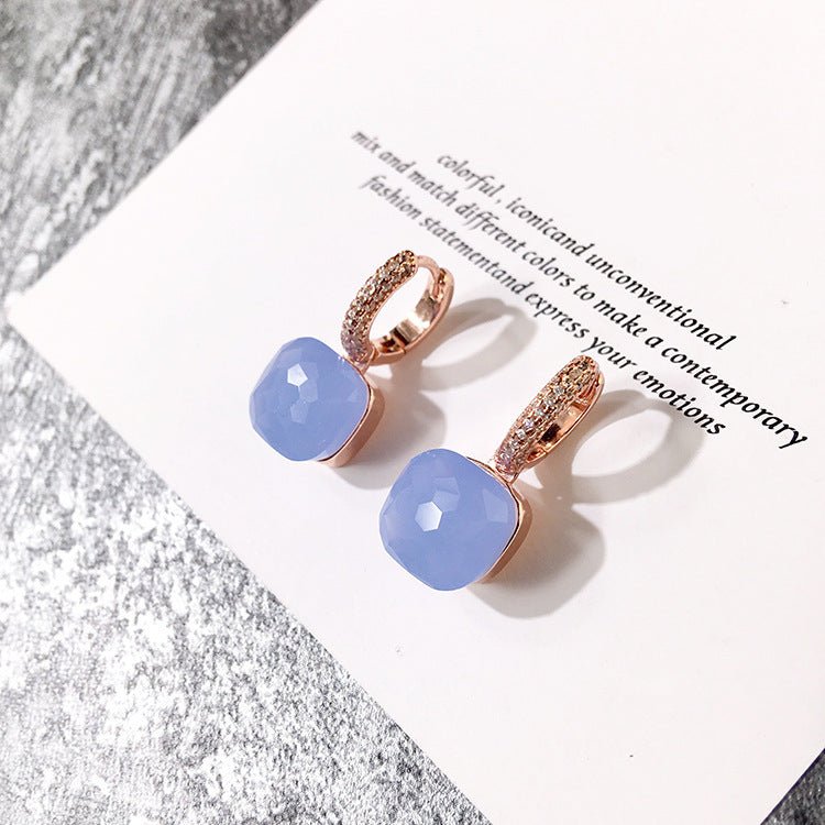 Rose Gold Diamond Earrings Retro Geometric Gemstone Style Crystal-Jewearrings