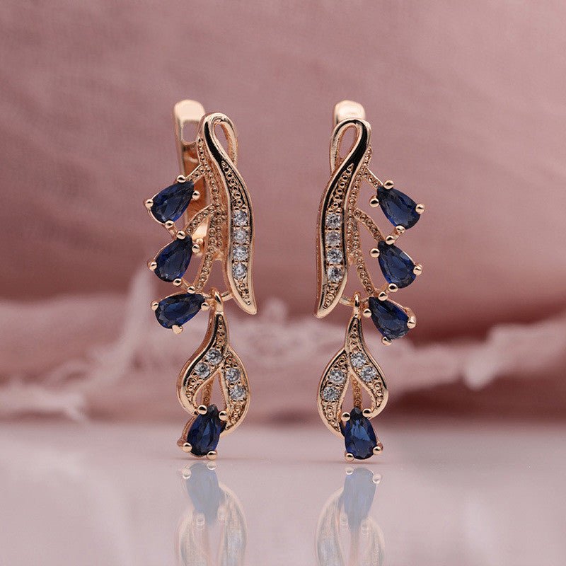 Rose Gold Multicolor Water Drop Natural Zircon Blue Crystal Earrings-Jewearrings