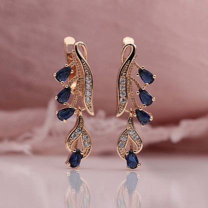 Rose Gold Multicolor Water Drop Natural Zircon Blue Crystal Earrings-Jewearrings