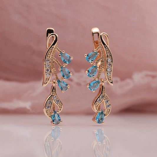 Rose Gold Multicolor Water Drop Natural Zircon Blue Crystal Earrings-Jewearrings